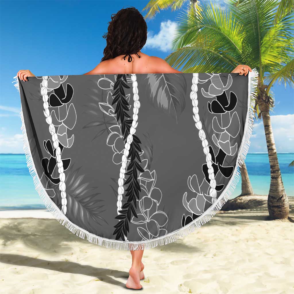 Hawaii Maile Lei Beach Blanket With Gray Monstera Pattern LT05 - Polynesian Pride