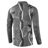 Hawaii Maile Lei Button Sweatshirt With Gray Monstera Pattern LT05 - Polynesian Pride