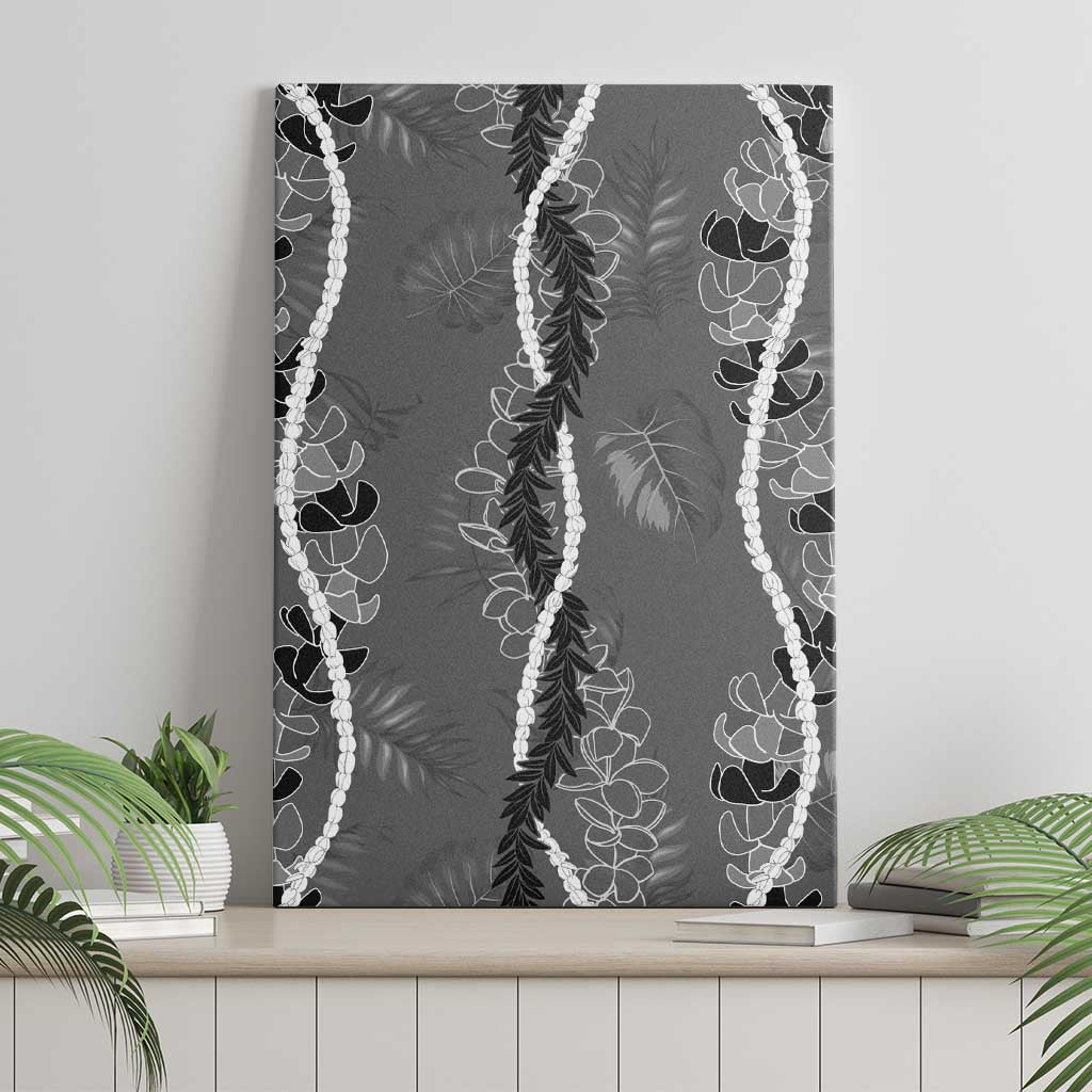 Hawaii Maile Lei Canvas Wall Art With Gray Monstera Pattern LT05 - Polynesian Pride