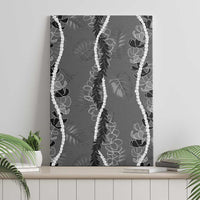 Hawaii Maile Lei Canvas Wall Art With Gray Monstera Pattern LT05 - Polynesian Pride