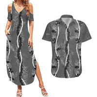 Hawaii Maile Lei Couples Matching Summer Maxi Dress and Hawaiian Shirt With Gray Monstera Pattern LT05 Gray - Polynesian Pride