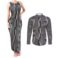 Hawaii Maile Lei Couples Matching Tank Maxi Dress and Long Sleeve Button Shirt With Gray Monstera Pattern LT05 Gray - Polynesian Pride