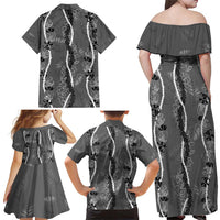 Hawaii Maile Lei Family Matching Off Shoulder Maxi Dress and Hawaiian Shirt With Gray Monstera Pattern