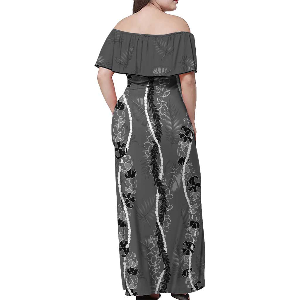 Hawaii Maile Lei Family Matching Off Shoulder Maxi Dress and Hawaiian Shirt With Gray Monstera Pattern