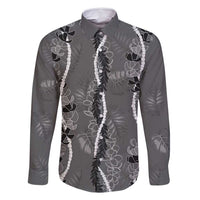 Hawaii Maile Lei Family Matching Off Shoulder Short Dress and Hawaiian Shirt With Gray Monstera Pattern