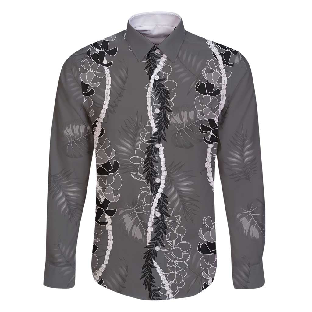 Hawaii Maile Lei Family Matching Puletasi and Hawaiian Shirt With Gray Monstera Pattern
