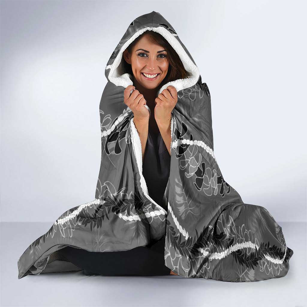 Hawaii Maile Lei Hooded Blanket With Gray Monstera Pattern LT05 - Polynesian Pride