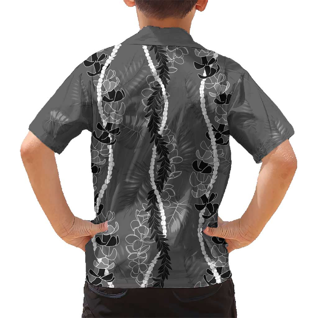 Hawaii Maile Lei Kid Hawaiian Shirt With Gray Monstera Pattern