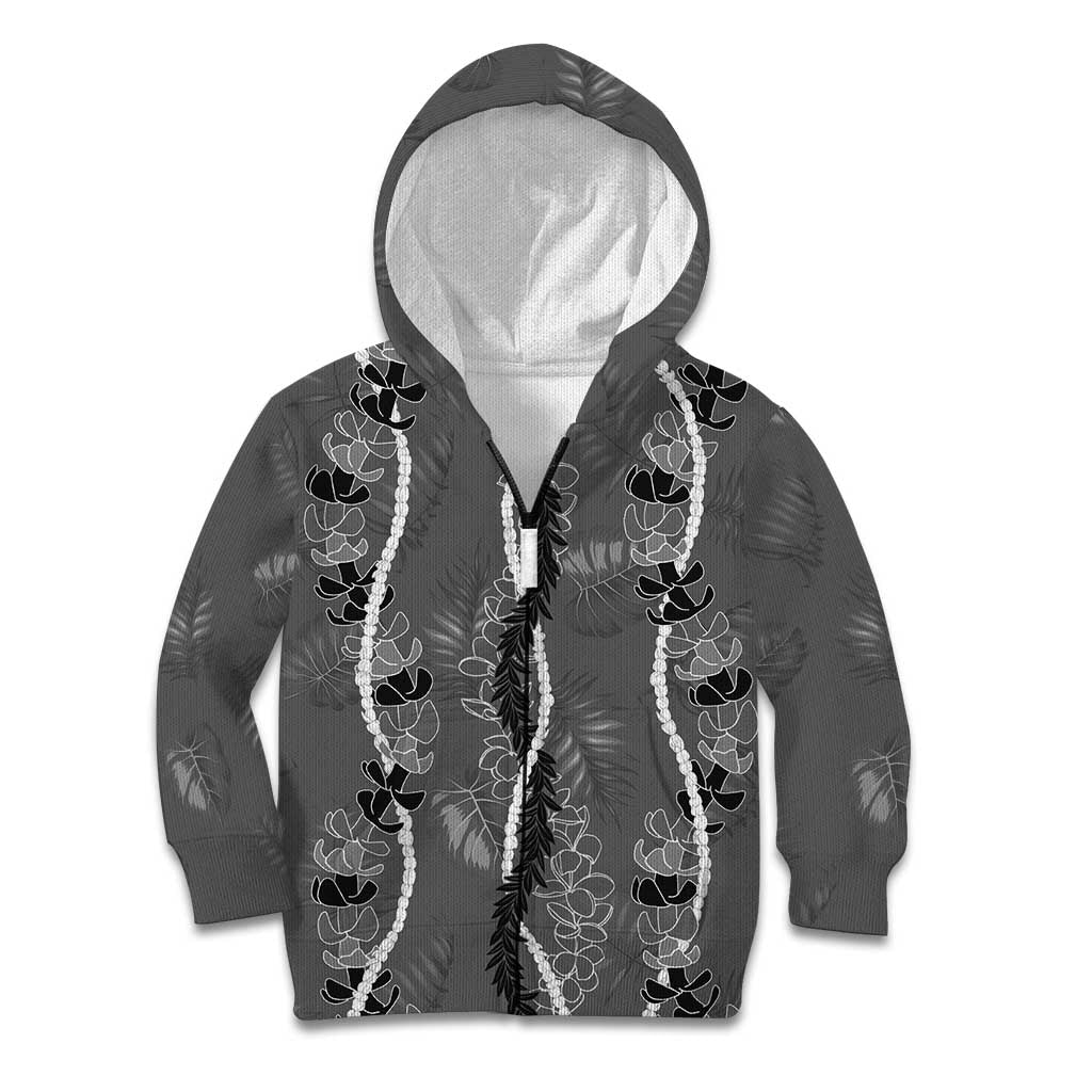 Hawaii Maile Lei Kid Hoodie With Gray Monstera Pattern