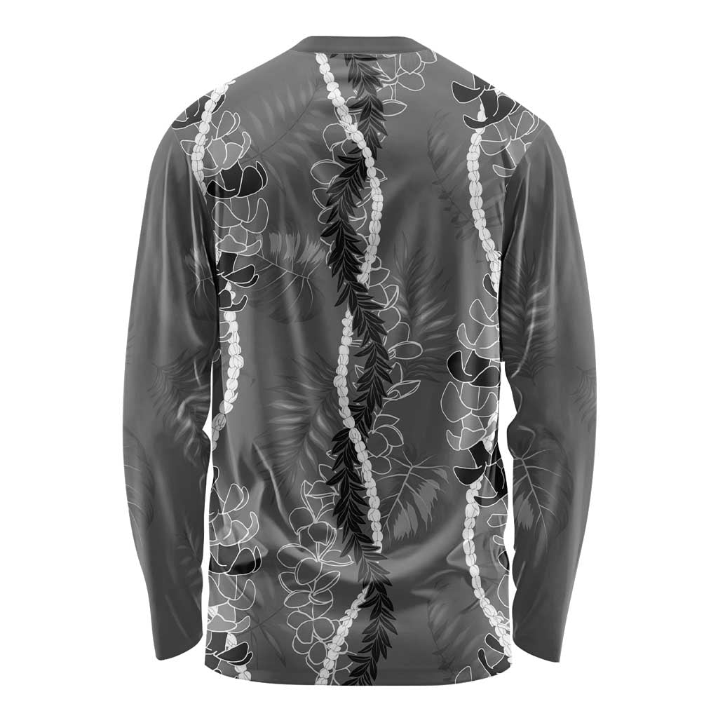 Hawaii Maile Lei Long Sleeve Shirt With Gray Monstera Pattern LT05 - Polynesian Pride