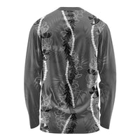 Hawaii Maile Lei Long Sleeve Shirt With Gray Monstera Pattern LT05 - Polynesian Pride