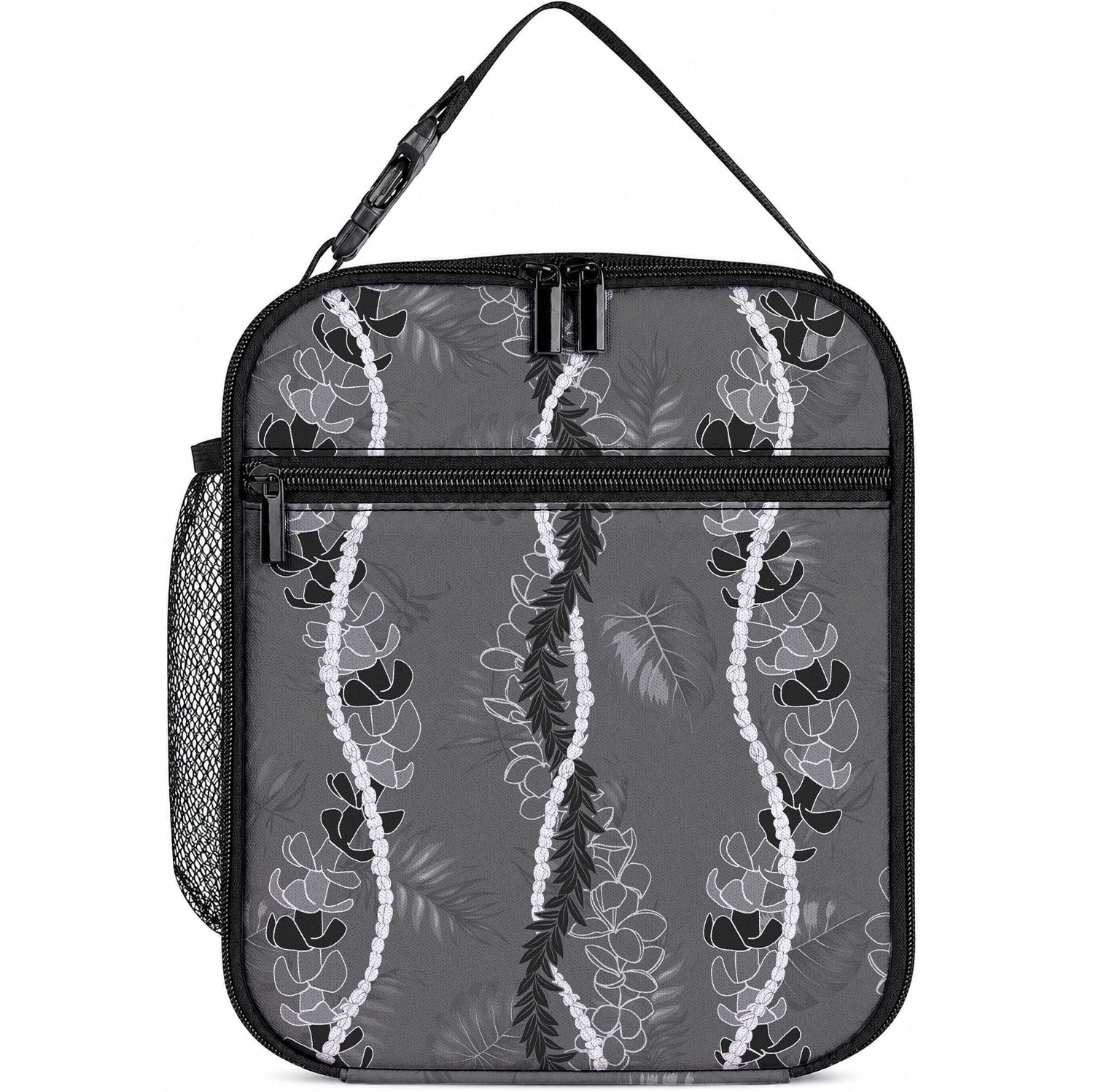 Hawaii Maile Lei Lunch Bag With Gray Monstera Pattern