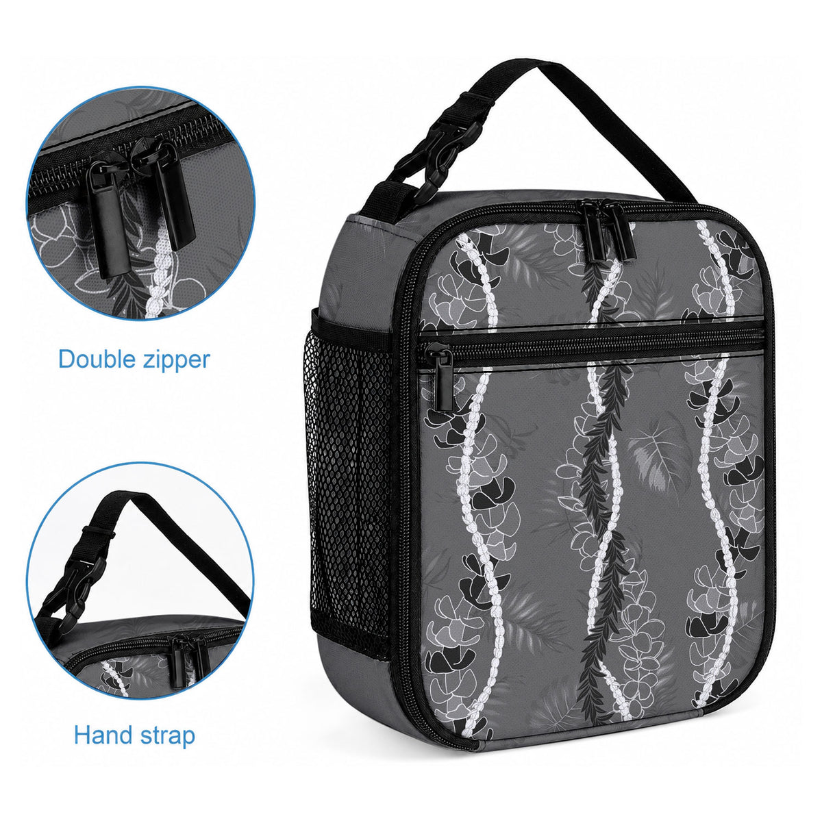 Hawaii Maile Lei Lunch Bag With Gray Monstera Pattern