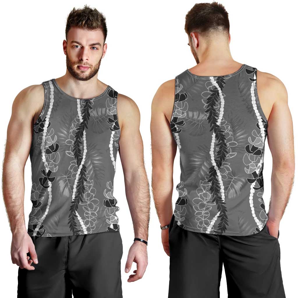 Hawaii Maile Lei Men Tank Top With Gray Monstera Pattern LT05 - Polynesian Pride