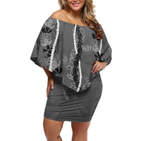 Hawaii Maile Lei Off Shoulder Short Dress With Gray Monstera Pattern LT05 Women Gray - Polynesian Pride