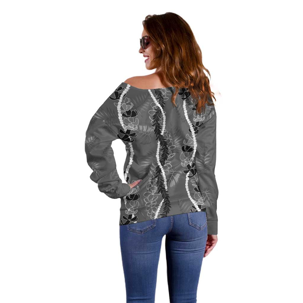 Hawaii Maile Lei Off Shoulder Sweater With Gray Monstera Pattern