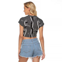 Hawaii Maile Lei Raglan Cropped T Shirt With Gray Monstera Pattern LT05 - Polynesian Pride