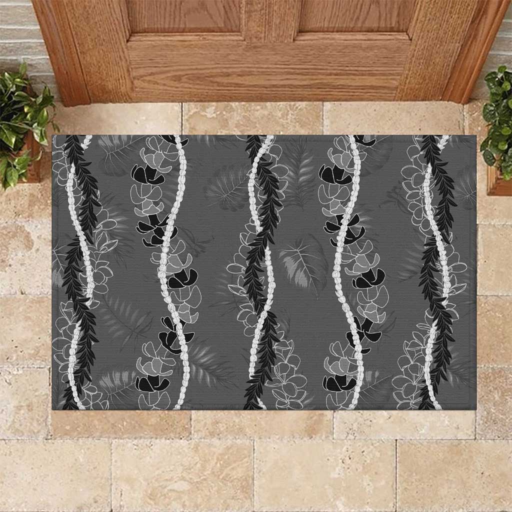 Hawaii Maile Lei Rubber Doormat With Gray Monstera Pattern LT05 Gray - Polynesian Pride