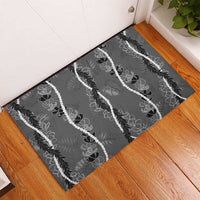 Hawaii Maile Lei Rubber Doormat With Gray Monstera Pattern LT05 - Polynesian Pride