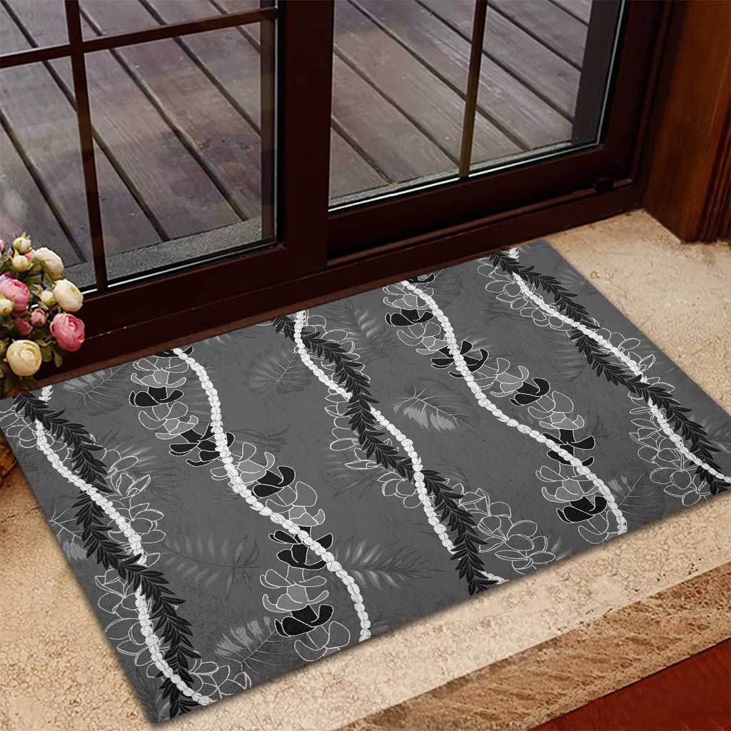 Hawaii Maile Lei Rubber Doormat With Gray Monstera Pattern LT05 - Polynesian Pride