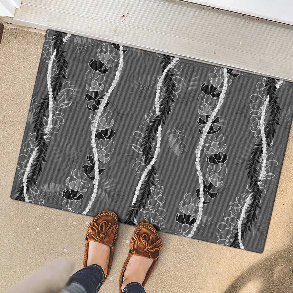 Hawaii Maile Lei Rubber Doormat With Gray Monstera Pattern LT05 - Polynesian Pride