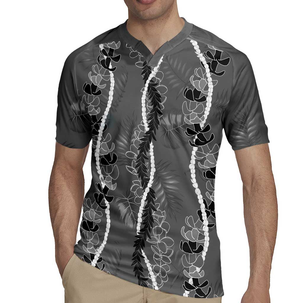 Hawaii Maile Lei Rugby Jersey With Gray Monstera Pattern LT05 - Polynesian Pride