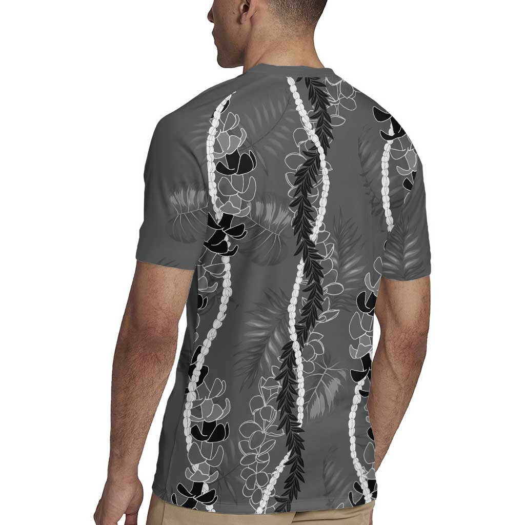 Hawaii Maile Lei Rugby Jersey With Gray Monstera Pattern LT05 - Polynesian Pride