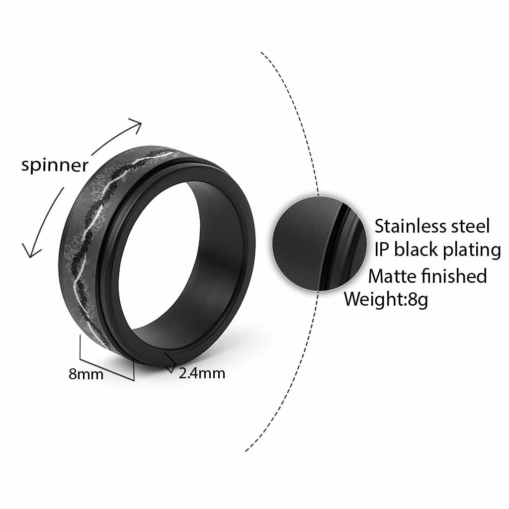 Hawaii Maile Lei Spinner Ring With Gray Monstera Pattern - Polynesian Pride