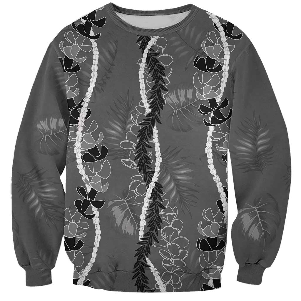 Hawaii Maile Lei Sweatshirt With Gray Monstera Pattern LT05 Unisex Gray - Polynesian Pride