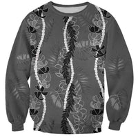 Hawaii Maile Lei Sweatshirt With Gray Monstera Pattern LT05 Unisex Gray - Polynesian Pride