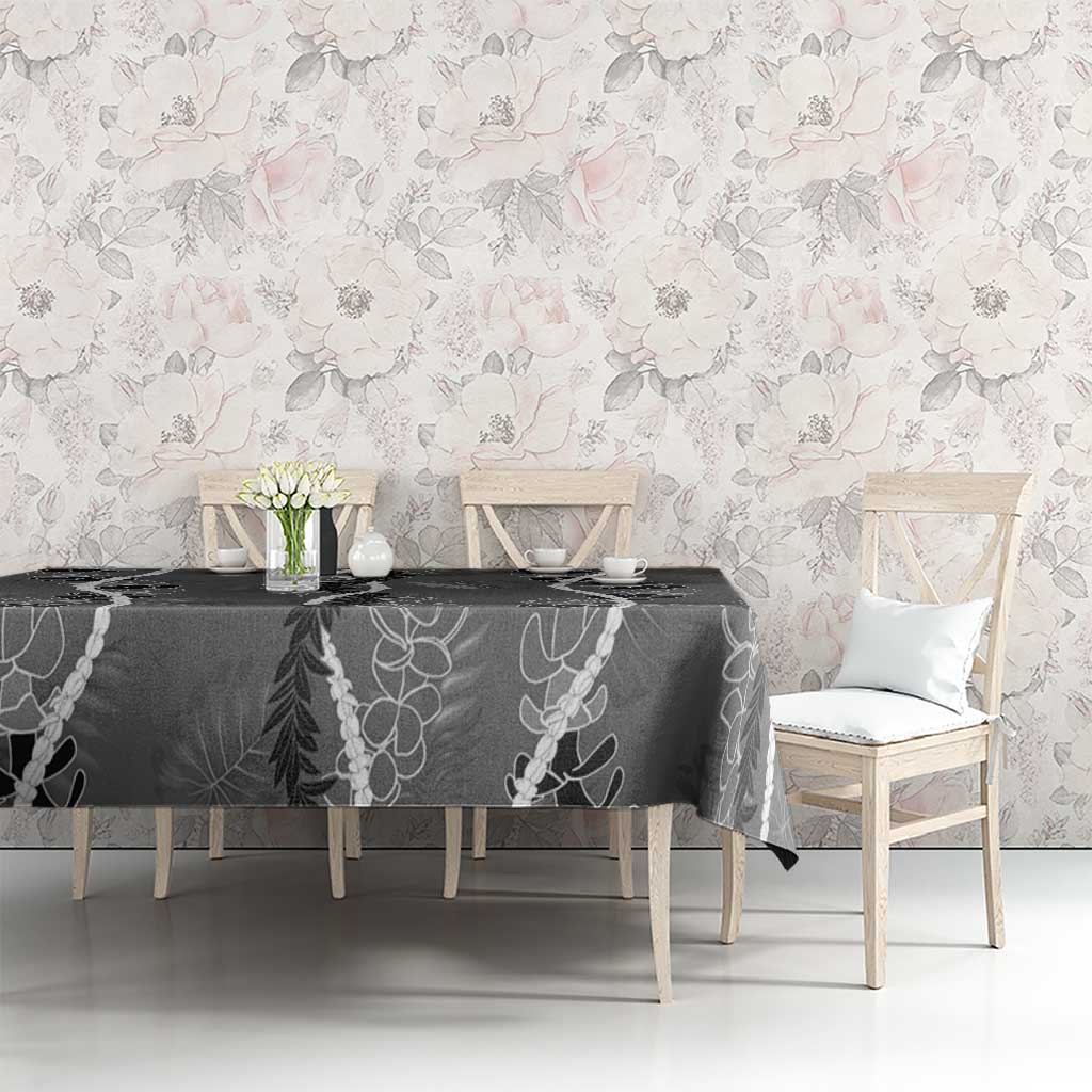 Hawaii Maile Lei Tablecloth With Gray Monstera Pattern LT05 - Polynesian Pride