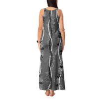 Hawaii Maile Lei Tank Maxi Dress With Gray Monstera Pattern LT05 - Polynesian Pride