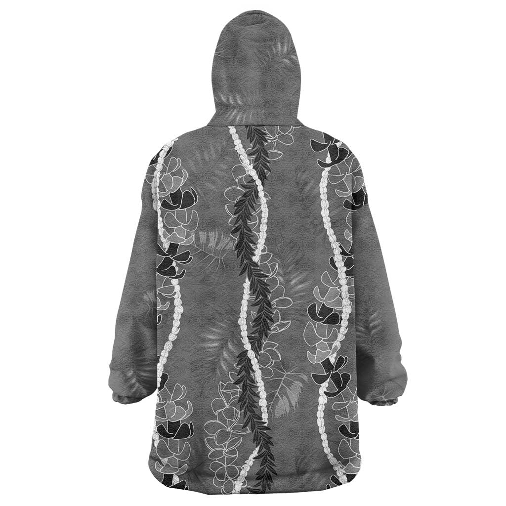 Hawaii Maile Lei Wearable Blanket Hoodie With Gray Monstera Pattern LT05 - Polynesian Pride