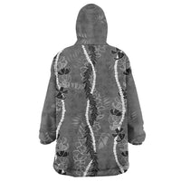 Hawaii Maile Lei Wearable Blanket Hoodie With Gray Monstera Pattern LT05 - Polynesian Pride