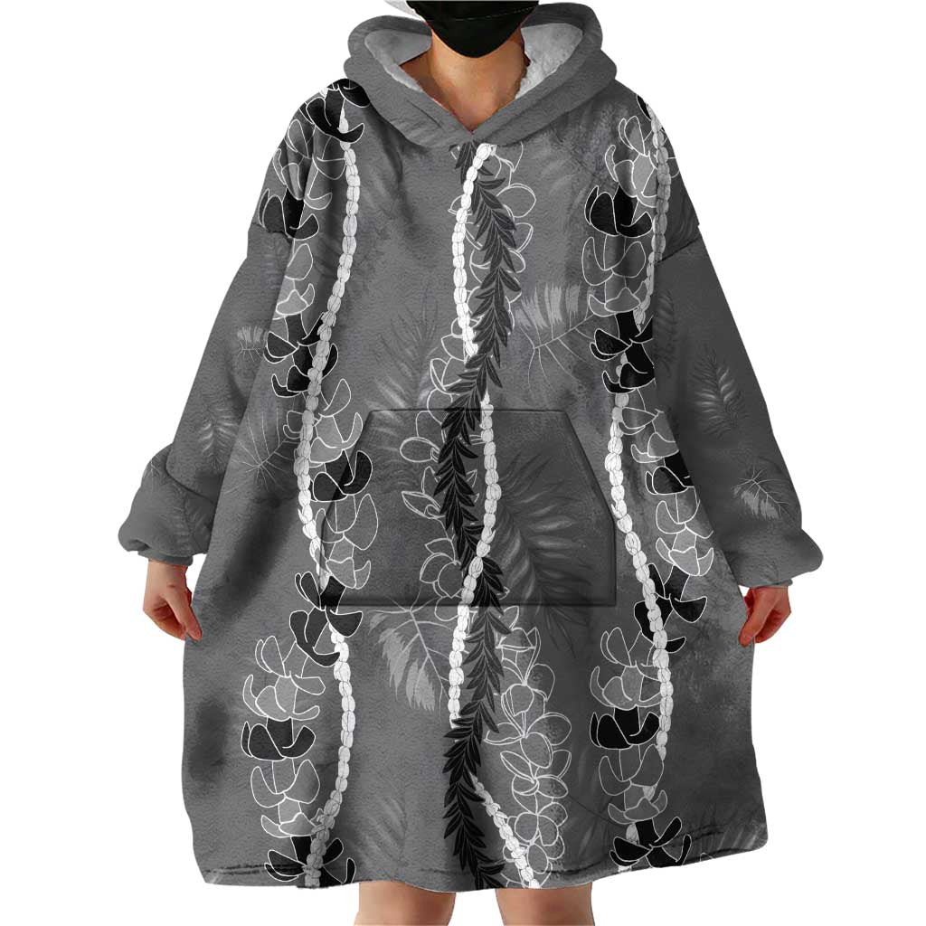 Hawaii Maile Lei Wearable Blanket Hoodie With Gray Monstera Pattern LT05 - Polynesian Pride
