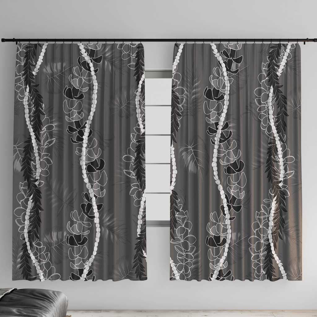 Hawaii Maile Lei Window Curtain With Gray Monstera Pattern LT05 With Hooks Gray - Polynesian Pride
