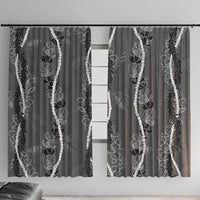 Hawaii Maile Lei Window Curtain With Gray Monstera Pattern LT05 With Hooks Gray - Polynesian Pride