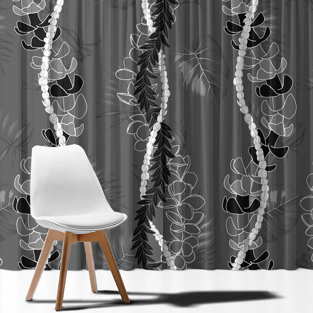 Hawaii Maile Lei Window Curtain With Gray Monstera Pattern LT05 - Polynesian Pride