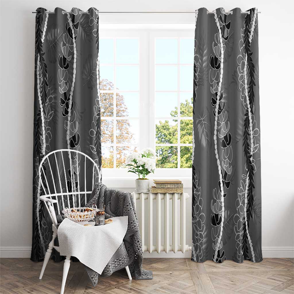 Hawaii Maile Lei Window Curtain With Gray Monstera Pattern LT05 - Polynesian Pride