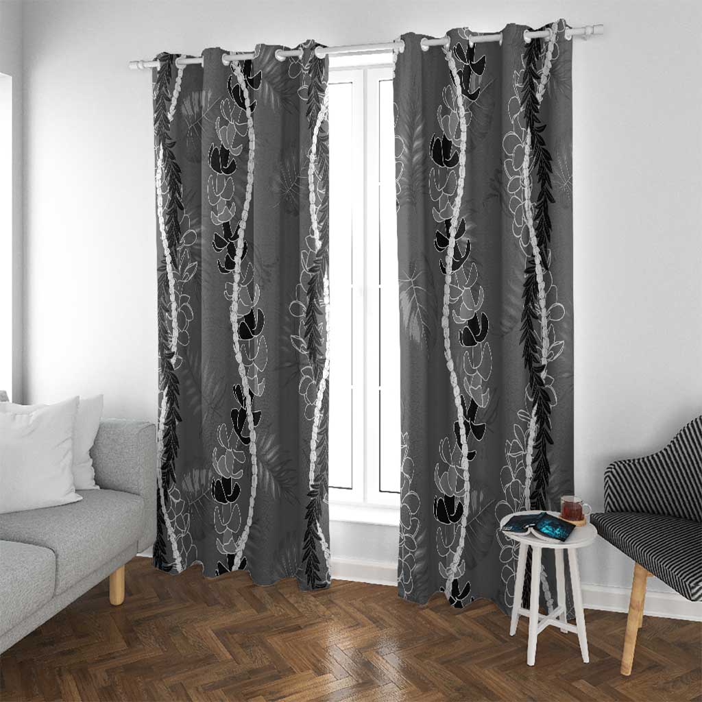 Hawaii Maile Lei Window Curtain With Gray Monstera Pattern LT05 With Grommets Gray - Polynesian Pride
