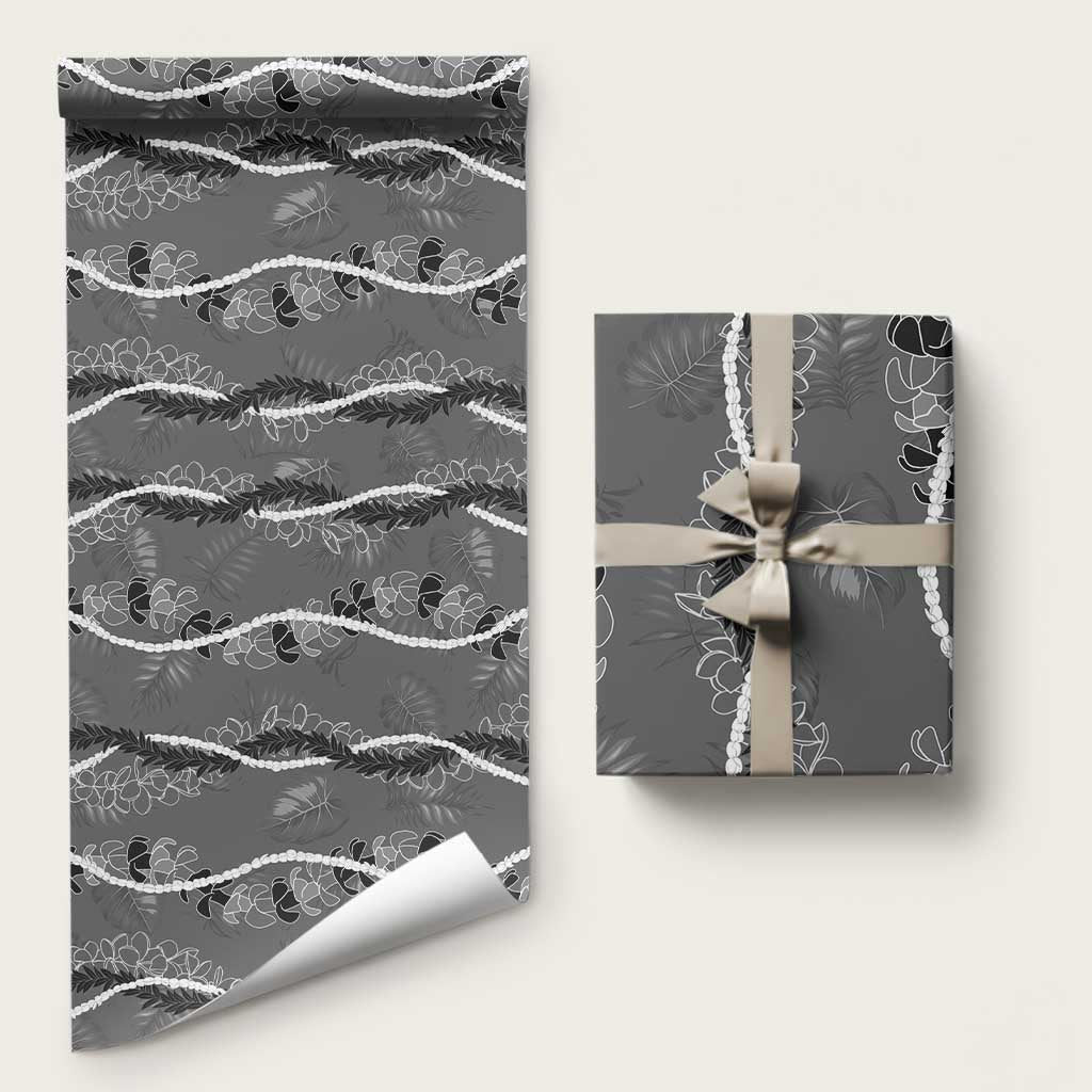 Hawaii Maile Lei Wrapping Paper With Gray Monstera Pattern LT05 58" × 23" Gray - Polynesian Pride