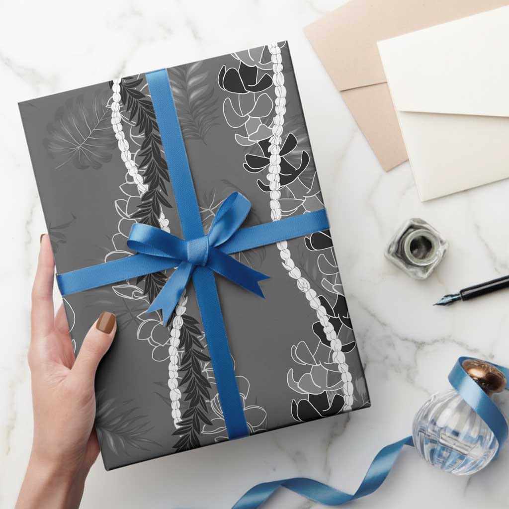Hawaii Maile Lei Wrapping Paper With Gray Monstera Pattern LT05 - Polynesian Pride