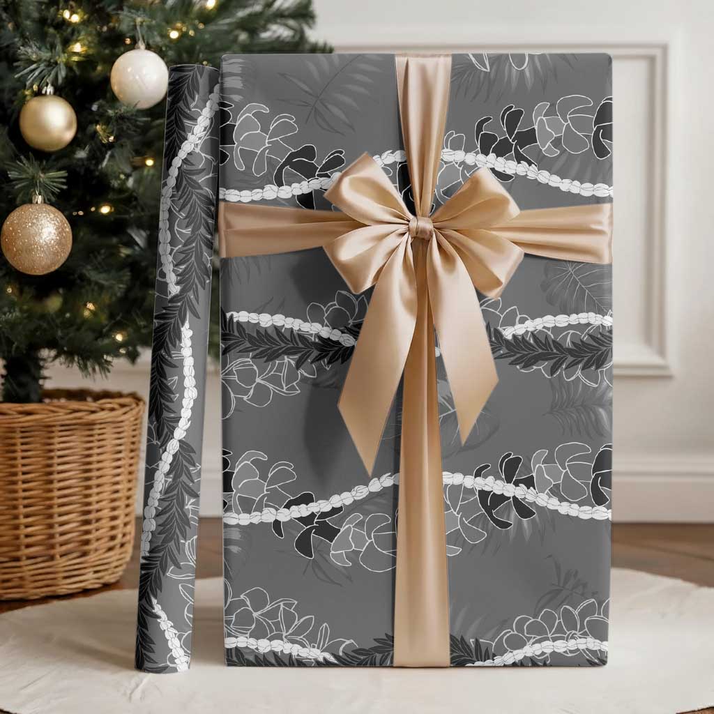 Hawaii Maile Lei Wrapping Paper With Gray Monstera Pattern LT05 - Polynesian Pride