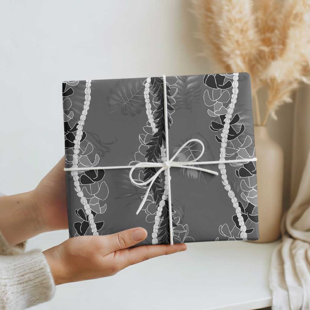 Hawaii Maile Lei Wrapping Paper With Gray Monstera Pattern LT05 - Polynesian Pride