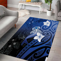Polynesia Hammerhead Shark Area Rug Blue Tribal Pattern With Plumeria - Polynesian Pride