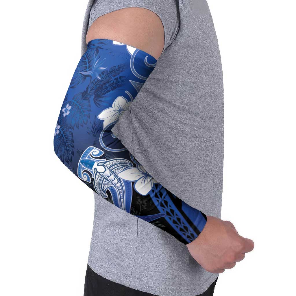 Polynesia Hammerhead Shark Arm Sleeves Blue Tribal Pattern With Plumeria LT05 - Polynesian Pride