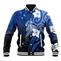 Polynesia Hammerhead Shark Baseball Jacket Blue Tribal Pattern With Plumeria LT05 Unisex Blue - Polynesian Pride