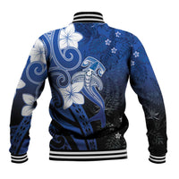 Polynesia Hammerhead Shark Baseball Jacket Blue Tribal Pattern With Plumeria LT05 - Polynesian Pride