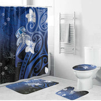 Polynesia Hammerhead Shark Bathroom Set Blue Tribal Pattern With Plumeria - Polynesian Pride