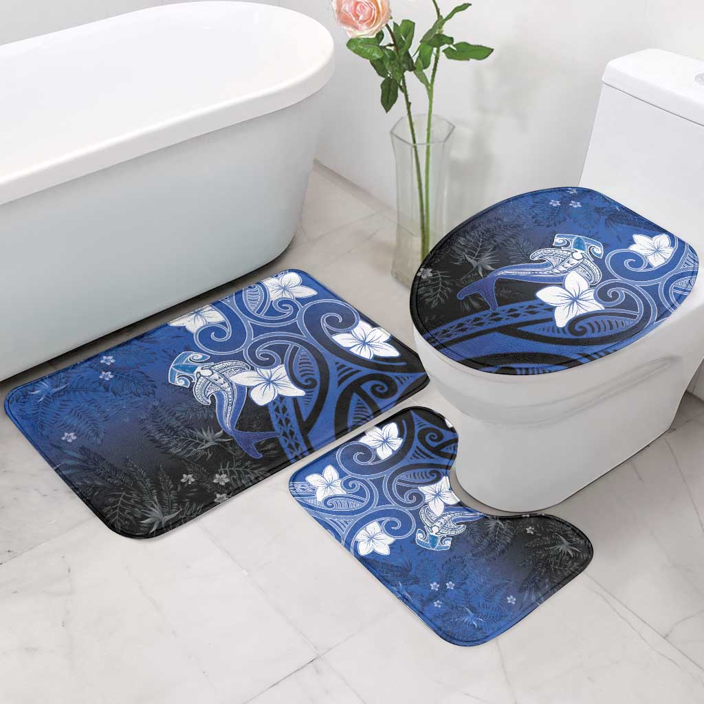 Polynesia Hammerhead Shark Bathroom Set Blue Tribal Pattern With Plumeria - Polynesian Pride